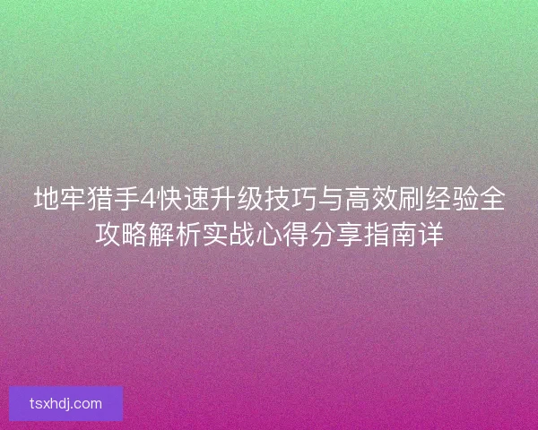 地牢猎手4快速升级技巧与高效刷经验全攻略解析实战心得分享指南详