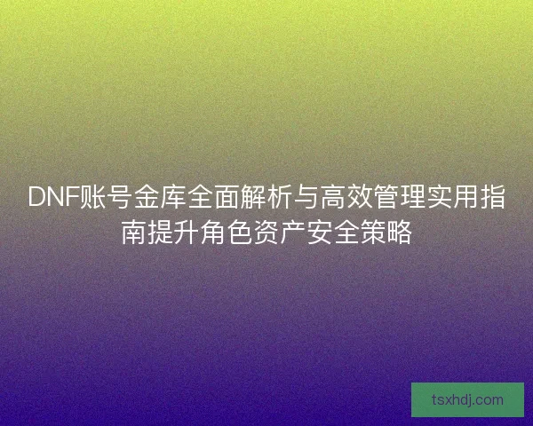 DNF账号金库全面解析与高效管理实用指南提升角色资产安全策略